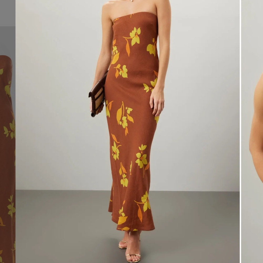 Soleil Soleil Maeve Brown and Yellow Floral Maxi Skirt